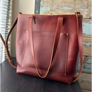 Portland leather co OG crossbody tote with zipper in cognac